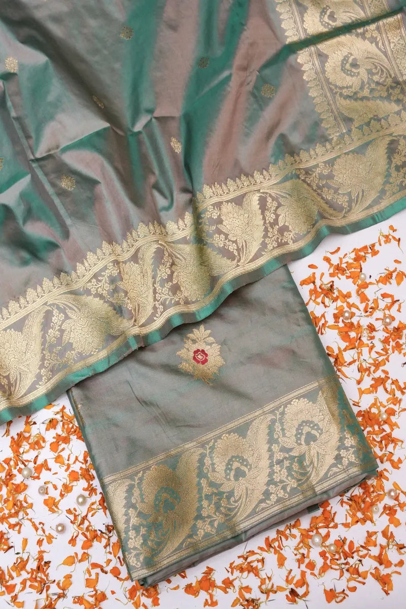 BANARASI KATAN SILK SEA GREEN COLOR UNSTITCHED SUIT