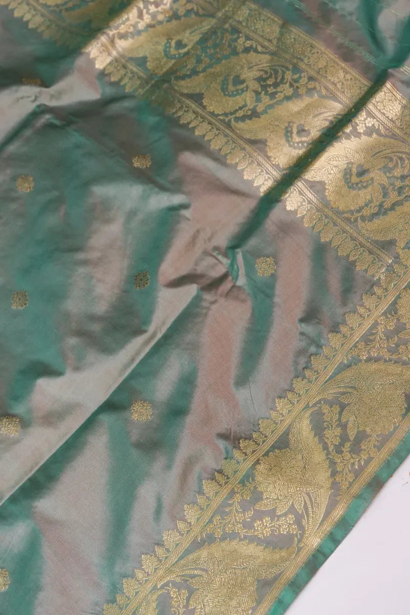 BANARASI KATAN SILK SEA GREEN COLOR UNSTITCHED SUIT