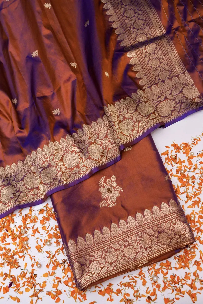 BANARASI KATAN SILK RUST COLOR UNSTITCHED SUIT