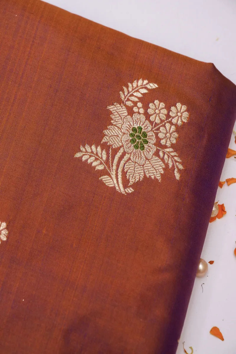 BANARASI KATAN SILK RUST COLOR UNSTITCHED SUIT