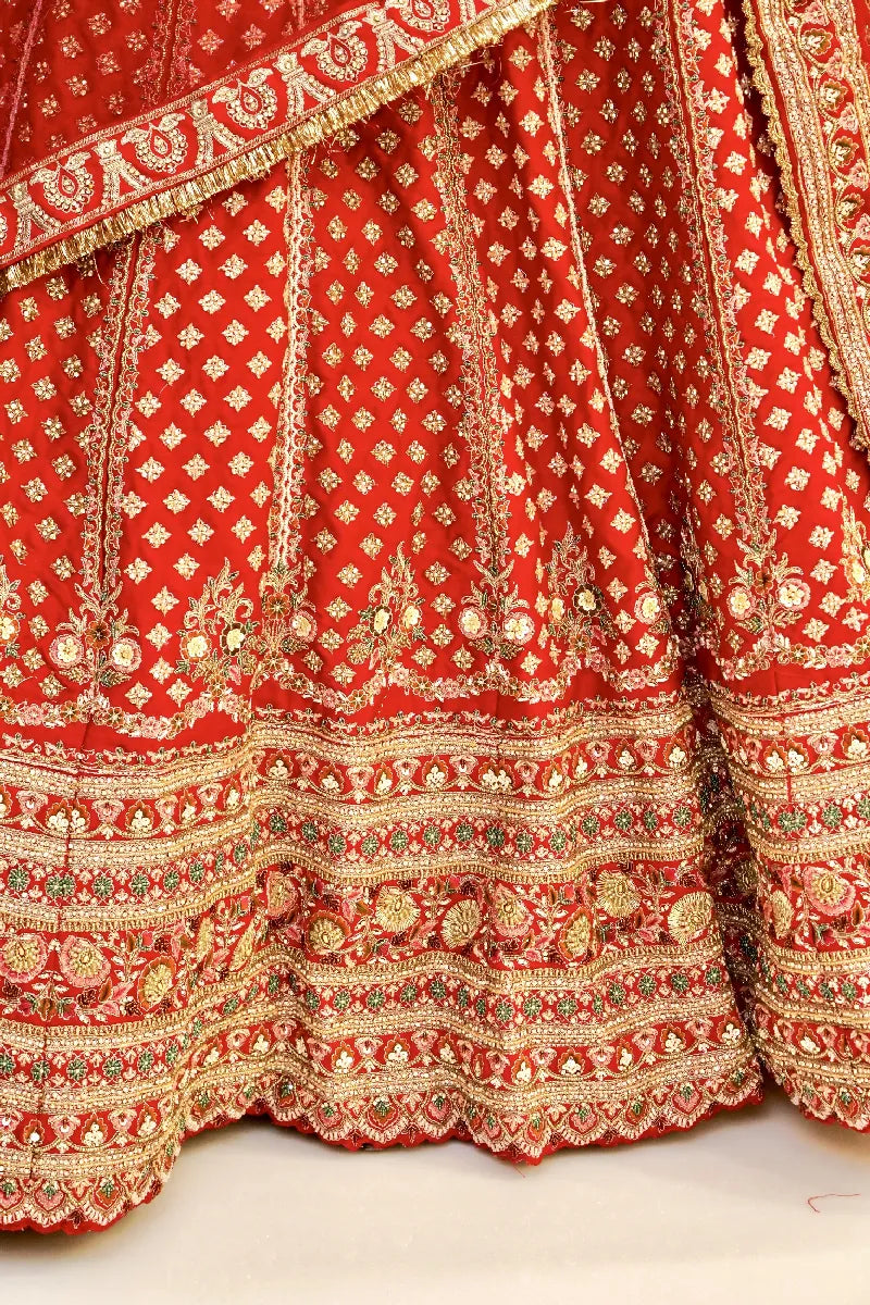 RAW SILK BRIDAL RED COLOR LEHENGA WITH HEAVY CAN-CAN FLARE AND ZARDOSI WORK