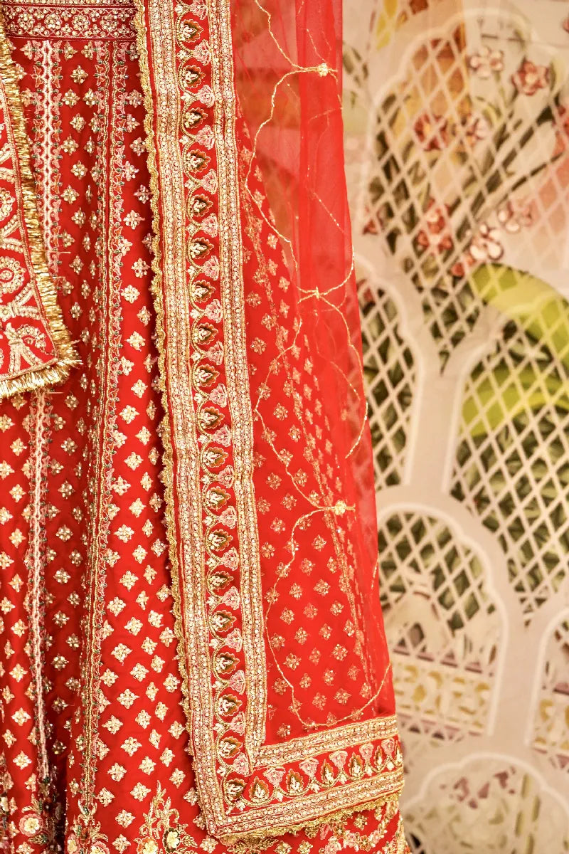 RAW SILK BRIDAL RED COLOR LEHENGA WITH HEAVY CAN-CAN FLARE AND ZARDOSI WORK