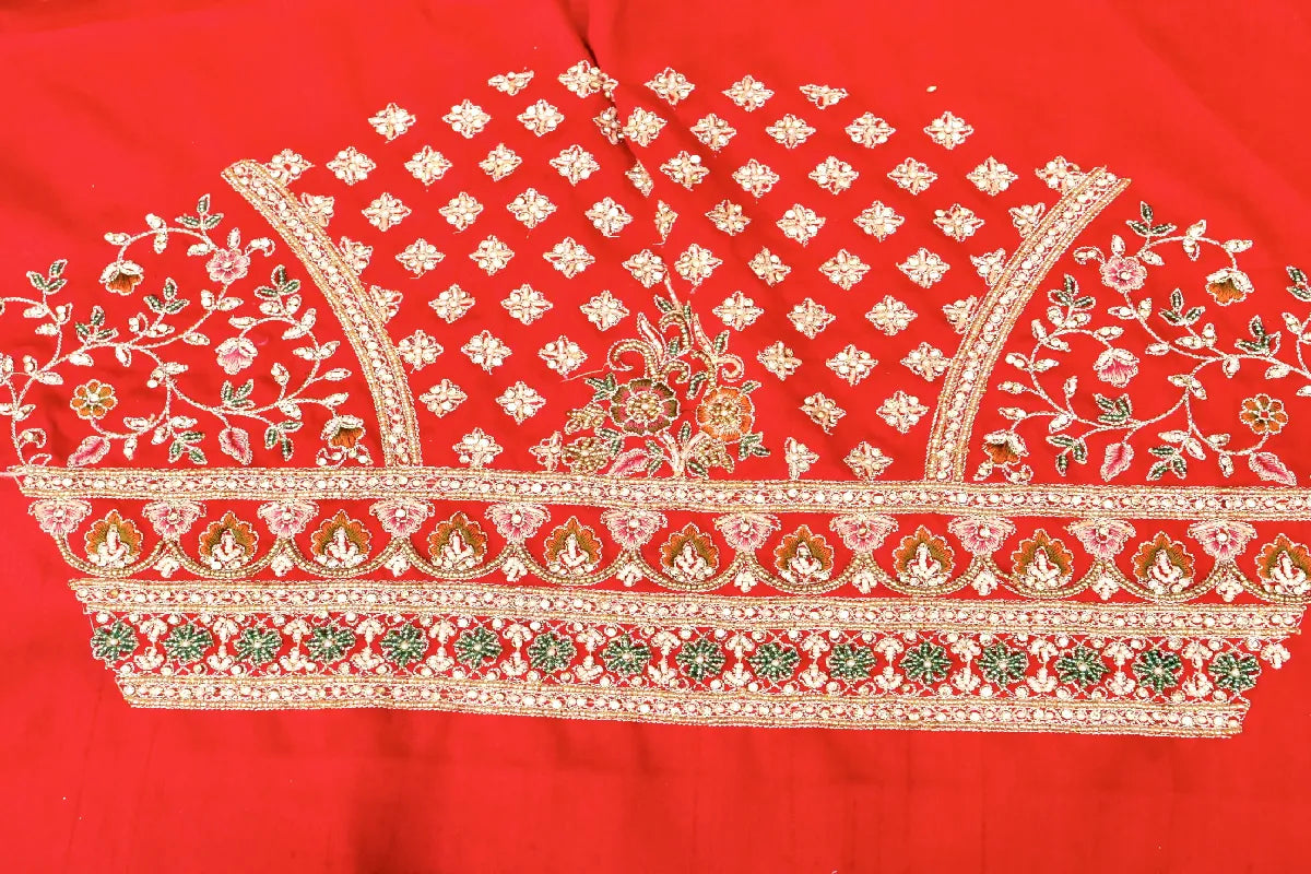 RAW SILK BRIDAL RED COLOR LEHENGA WITH HEAVY CAN-CAN FLARE AND ZARDOSI WORK