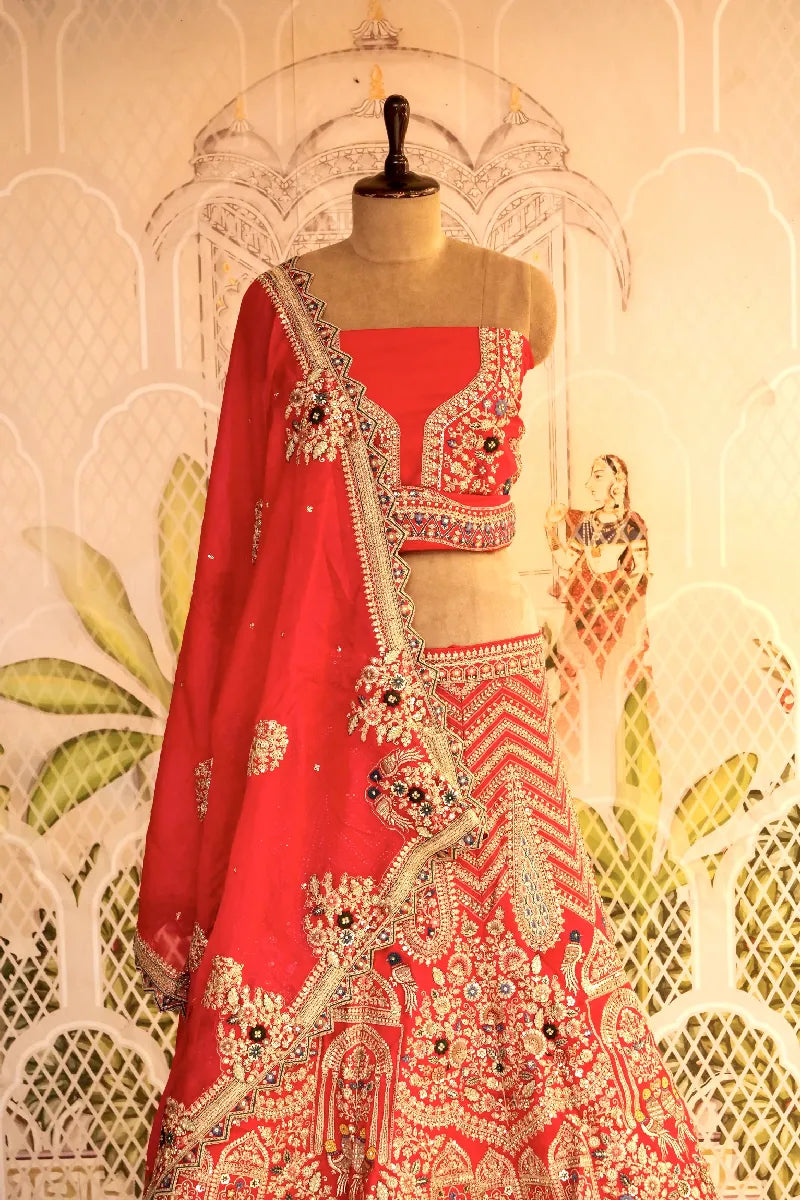RAW SILK ROSE RANI COLOR LEHENGA