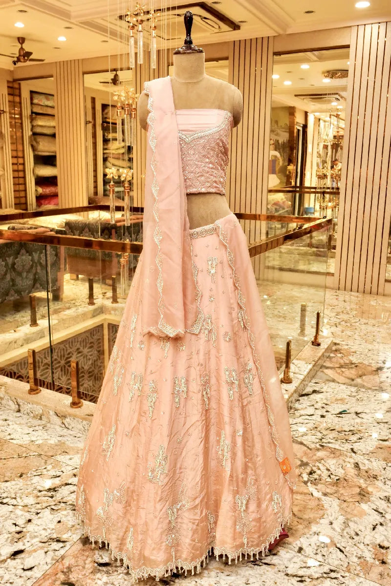 PURE CREPE PEACH COLOR PARTY WEAR LEHENGA