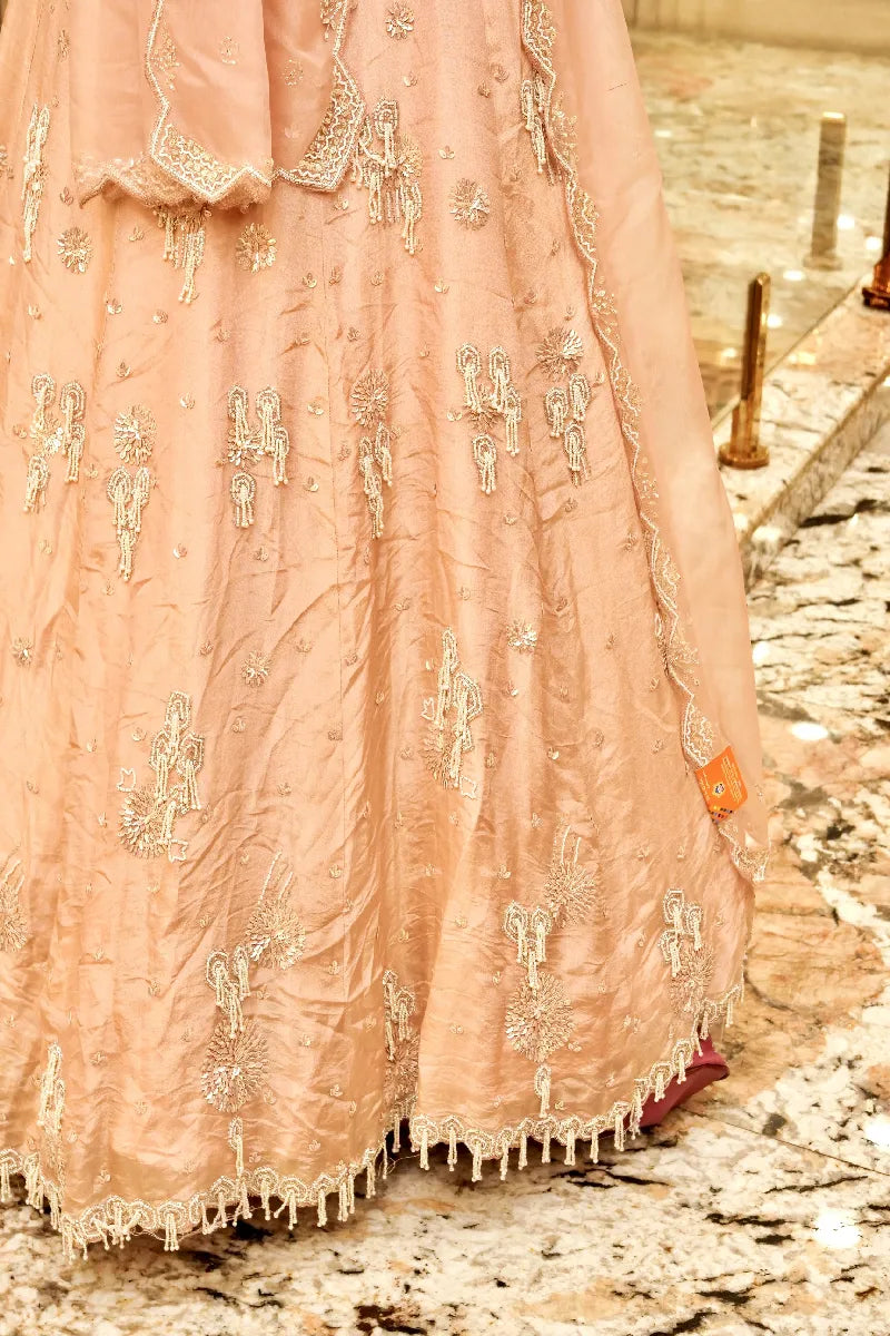 PURE CREPE PEACH COLOR PARTY WEAR LEHENGA