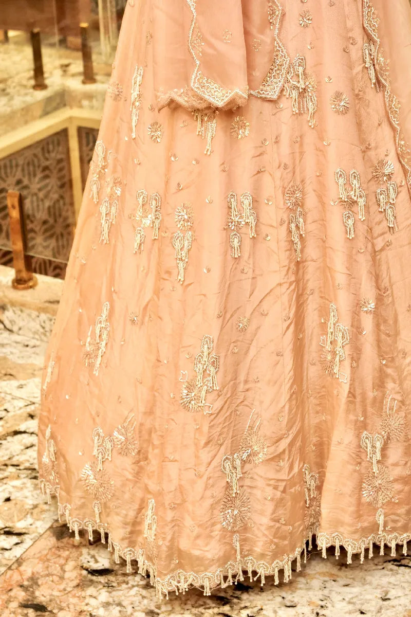 PURE CREPE PEACH COLOR PARTY WEAR LEHENGA
