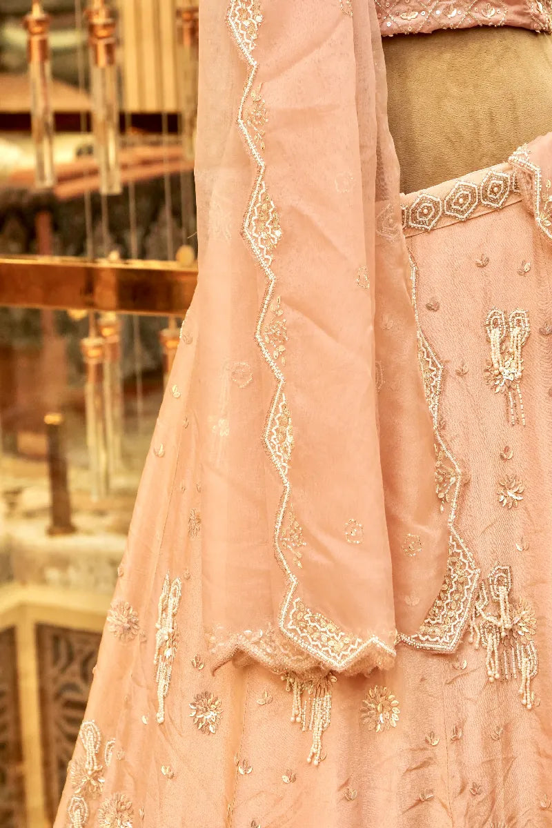 PURE CREPE PEACH COLOR PARTY WEAR LEHENGA