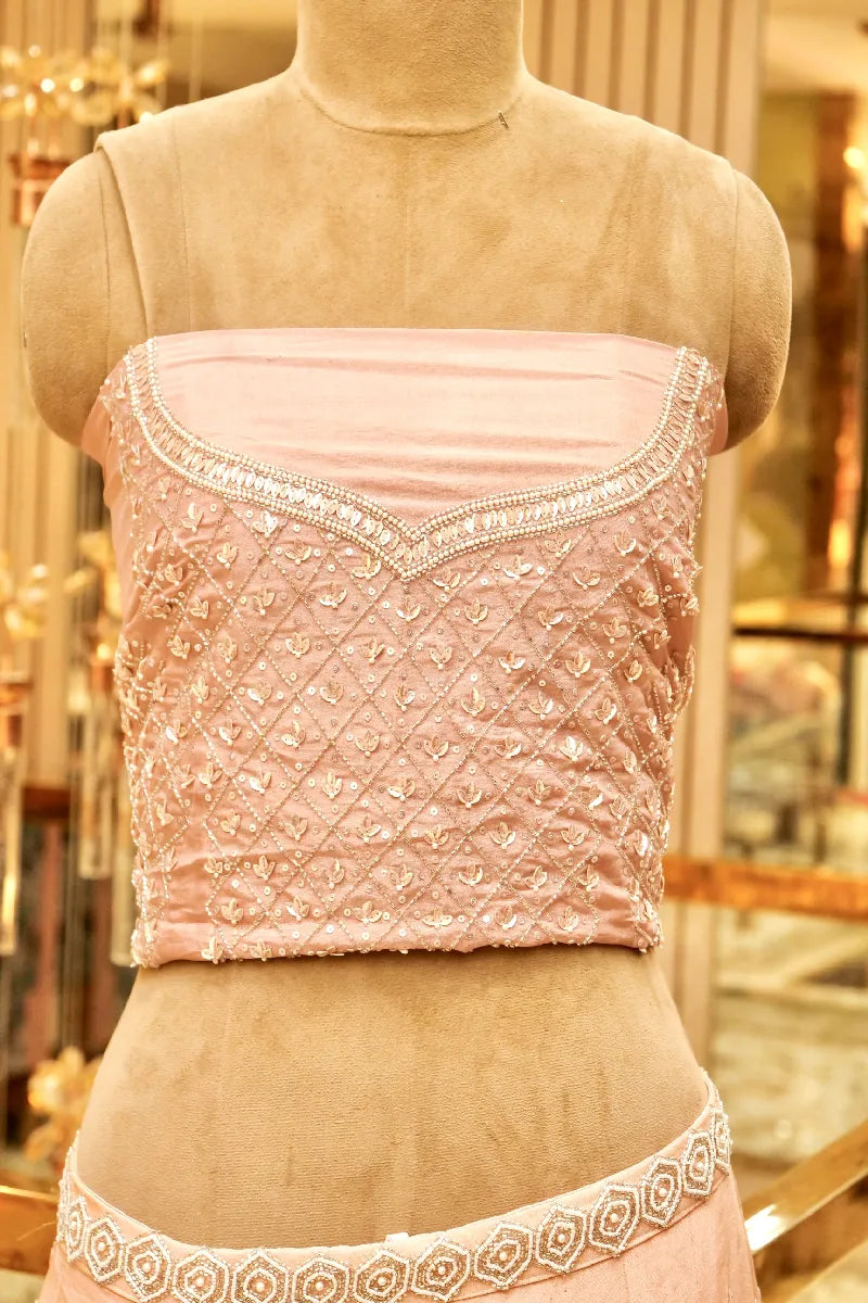 PURE CREPE PEACH COLOR PARTY WEAR LEHENGA