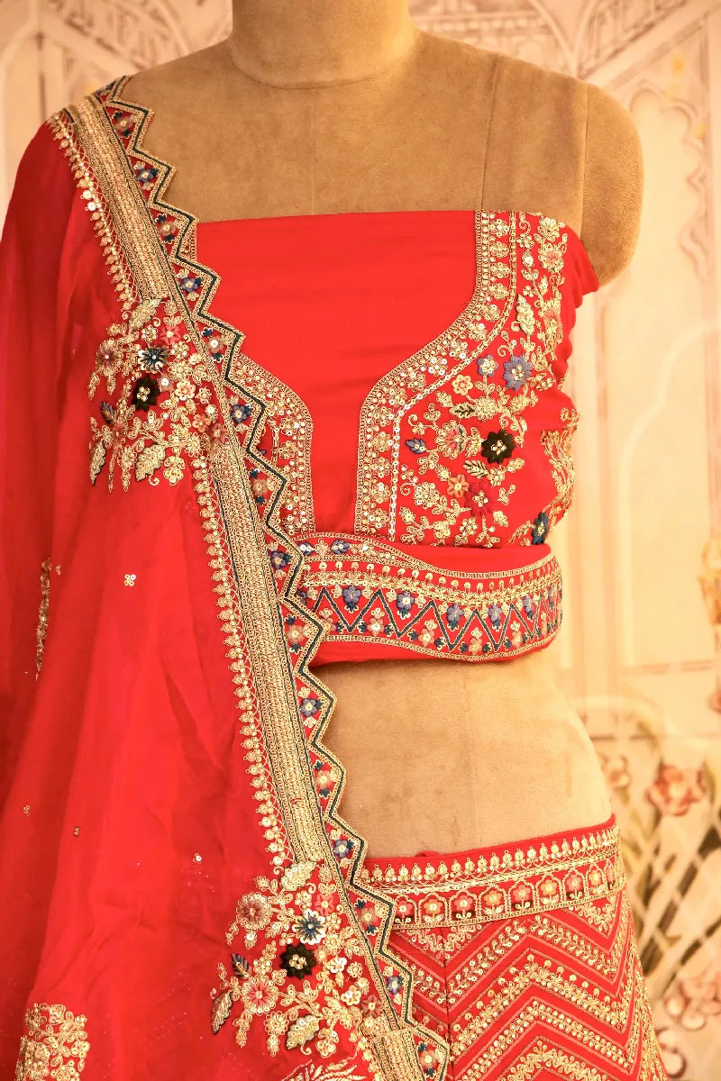RAW SILK ROSE RANI COLOR LEHENGA