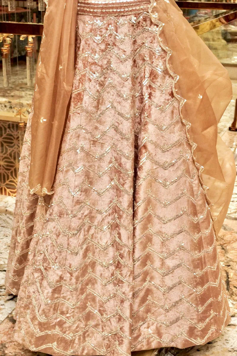PURE CREPE ROSE GOLD COLOR PARTY WEAR LEHENGA