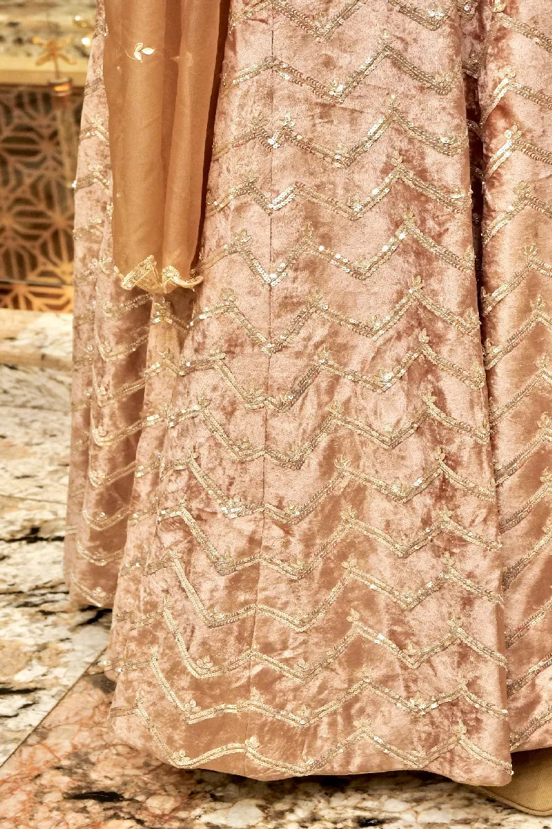 PURE CREPE ROSE GOLD COLOR PARTY WEAR LEHENGA