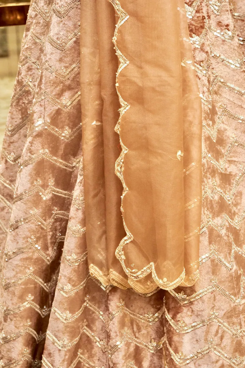 PURE CREPE ROSE GOLD COLOR PARTY WEAR LEHENGA