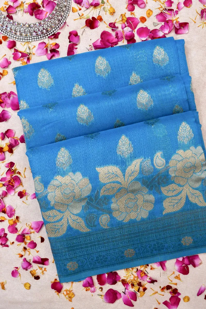BANARASI FIROZI COLOR SIKO COTTON SAREE