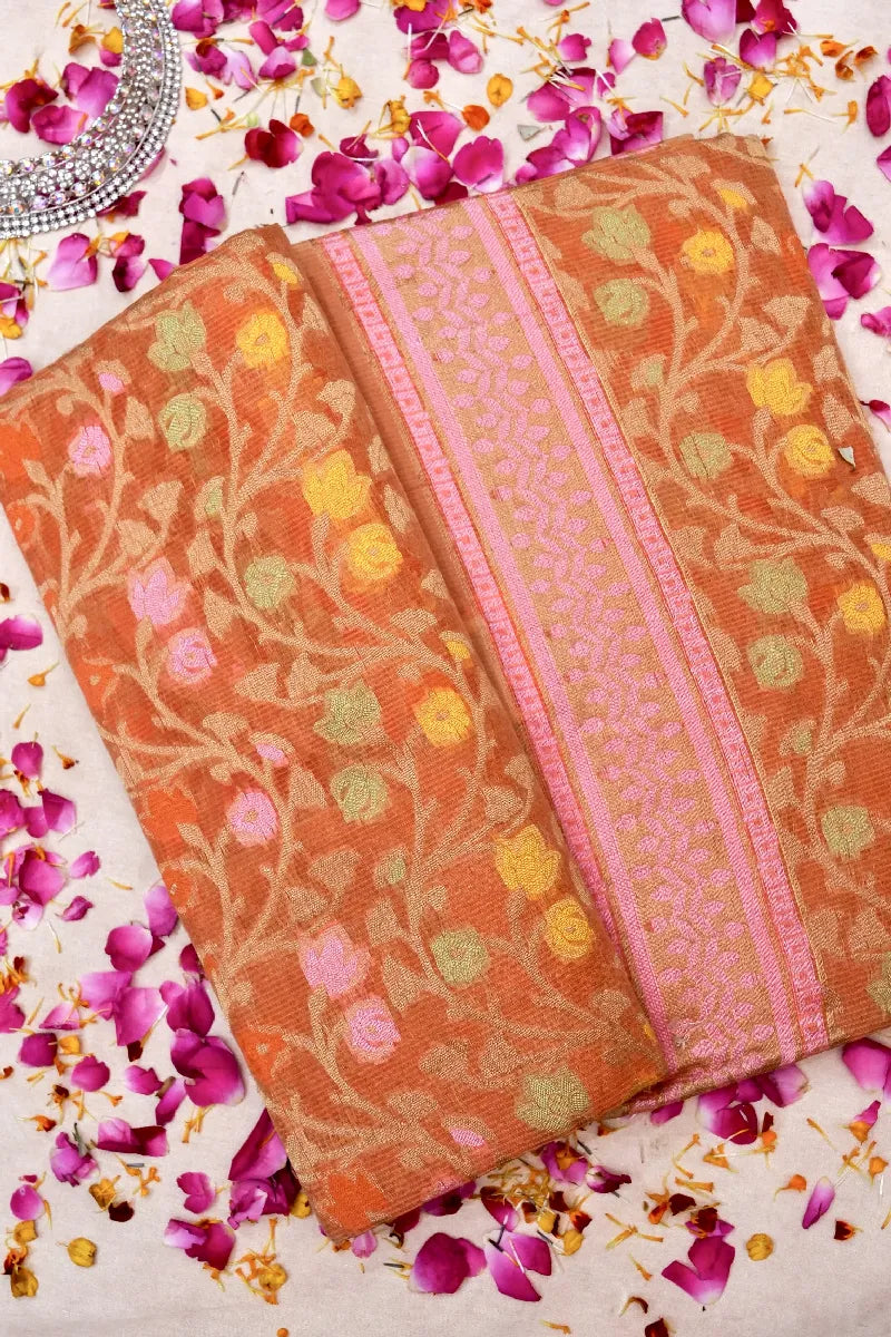 BANARASI ORANGE COLOR SUPERNET COTTON SAREE