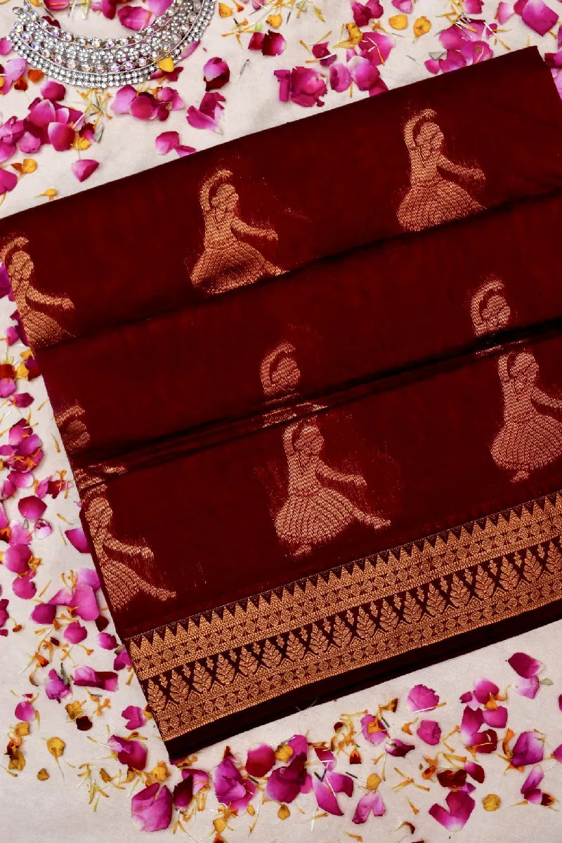 BANARASI MAROON COLOR SIKO COTTON SAREE