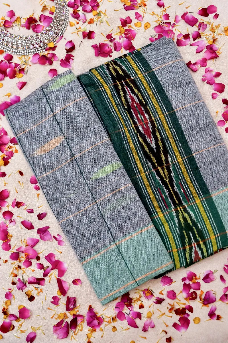 BANARASI SMOKE GREY COLOR HANDLOOM COTTON
