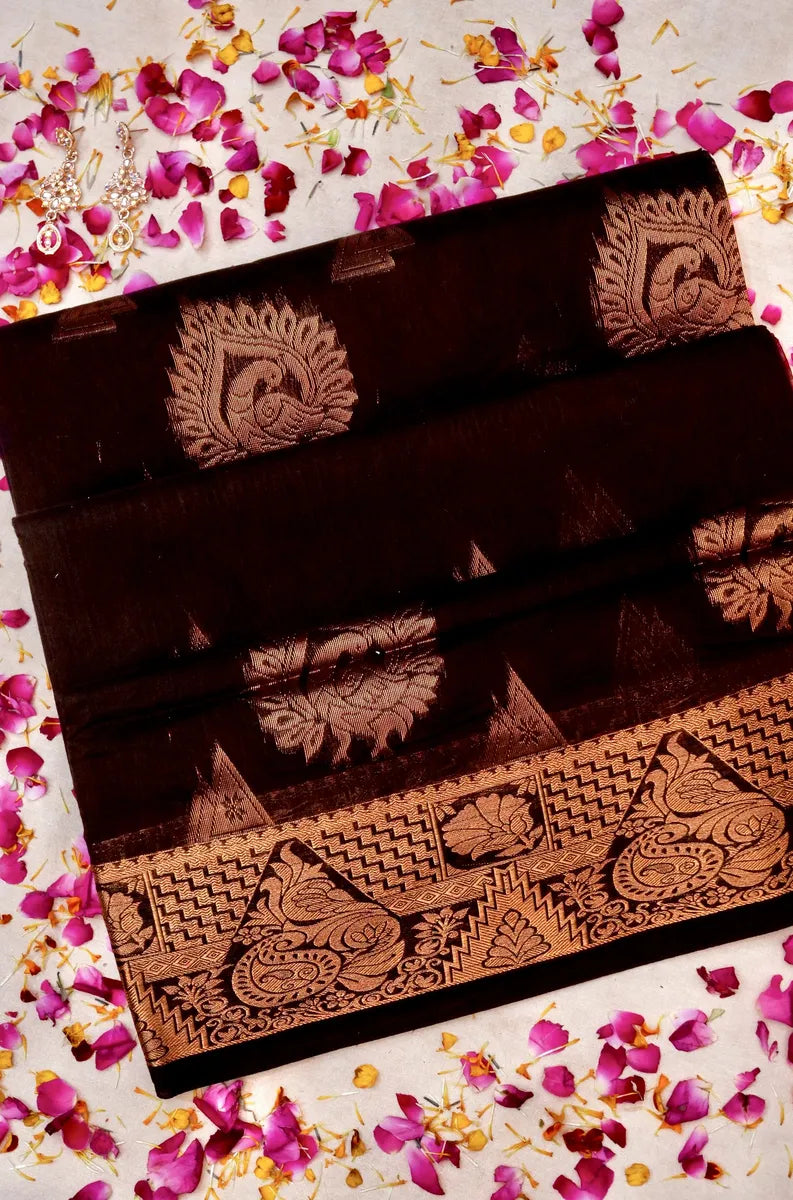 BANARASI BROWN COLOR SIKO COTTON SAREE