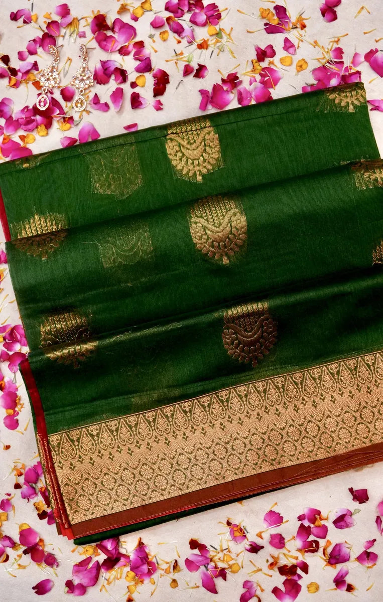 BANARASI MEHENDI GREEN COLOR SIKO COTTON SAREE