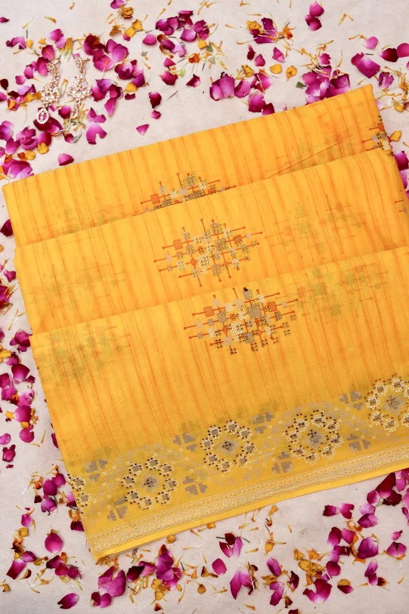 BANARASI YELLOW COLOR HANDLOOM COTTON SAREE