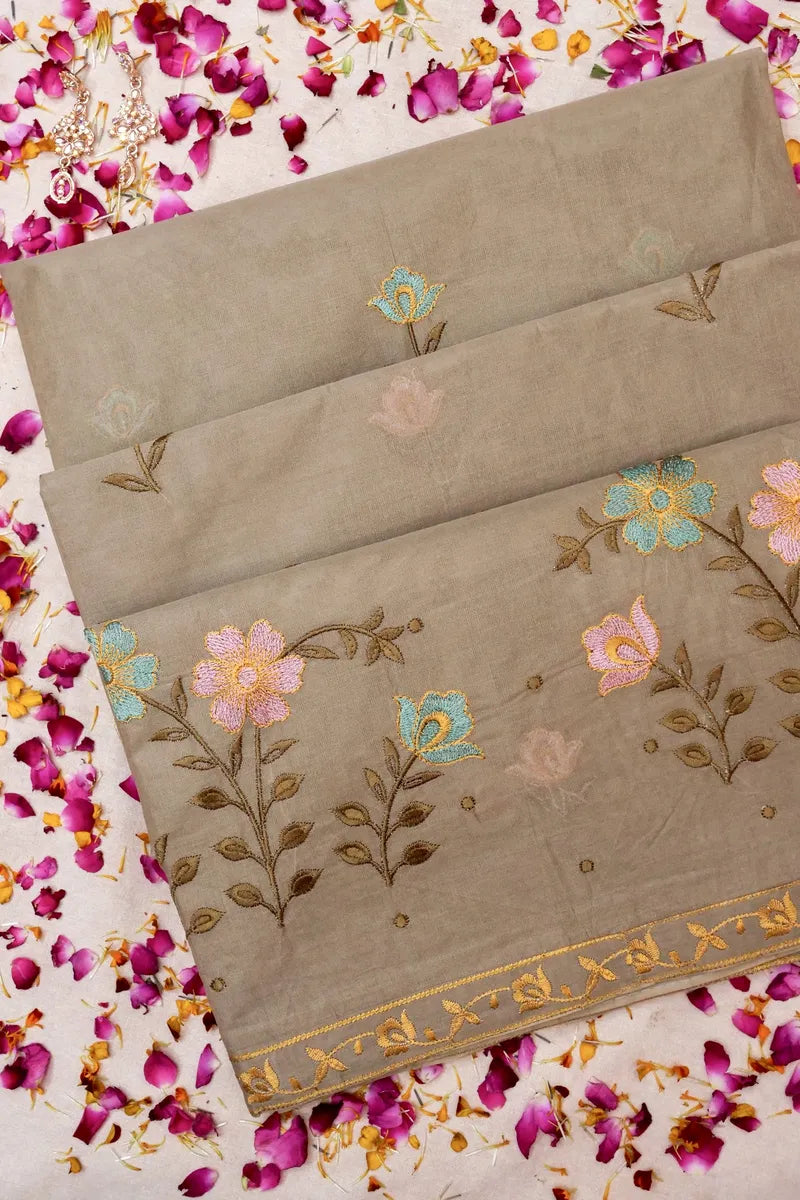 BANARASI CHIKU COLOR HANDLOOM COTTON SAREE