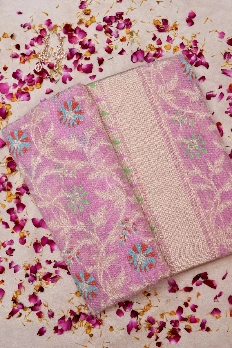 BANARASI BABY PINK COLOR SUPERNET COTTON SAREE