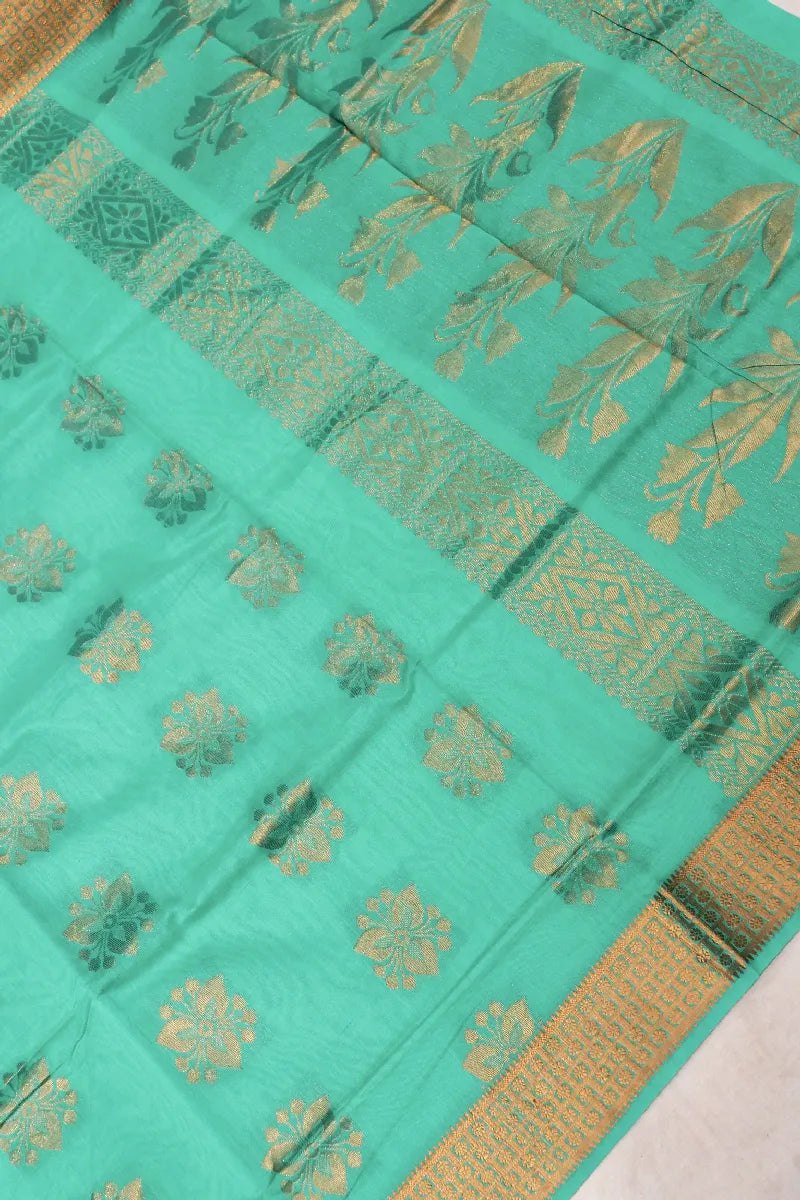 BANARASI RAMA GREEN COLOR SIKO COTTON SAREE