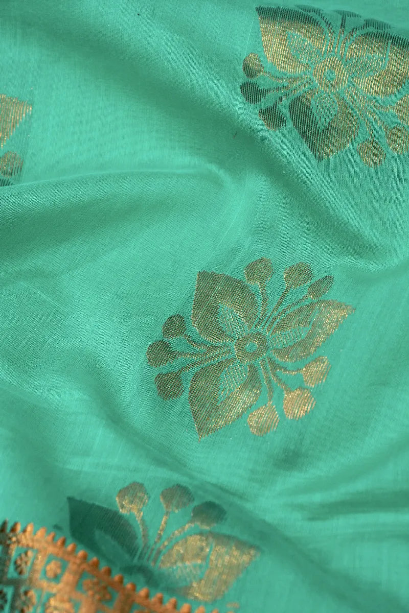 BANARASI RAMA GREEN COLOR SIKO COTTON SAREE