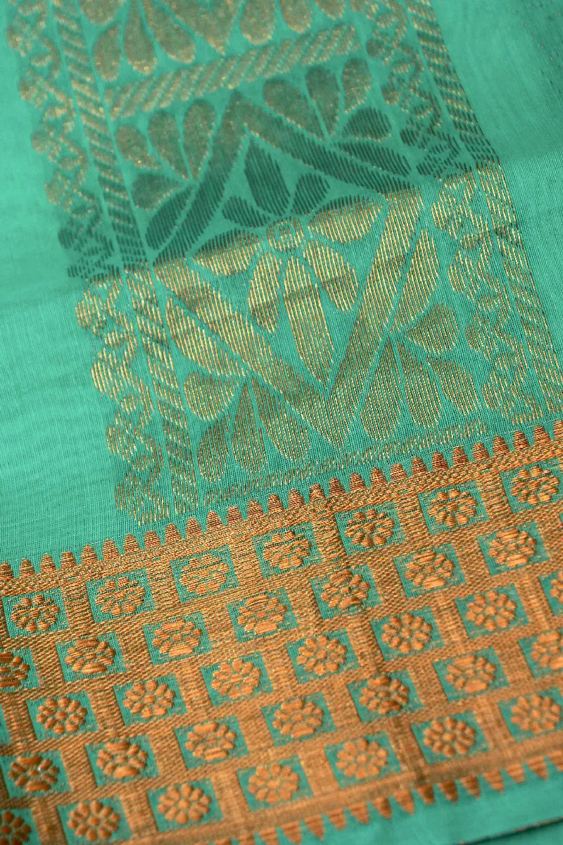 BANARASI RAMA GREEN COLOR SIKO COTTON SAREE