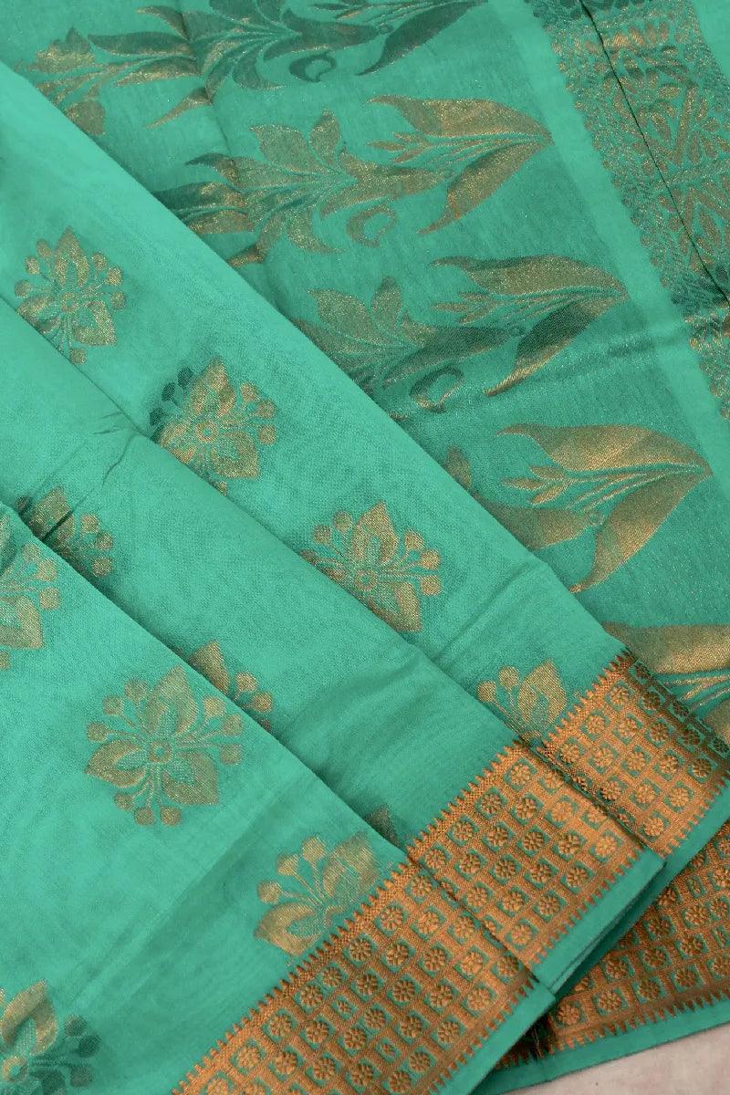 BANARASI RAMA GREEN COLOR SIKO COTTON SAREE