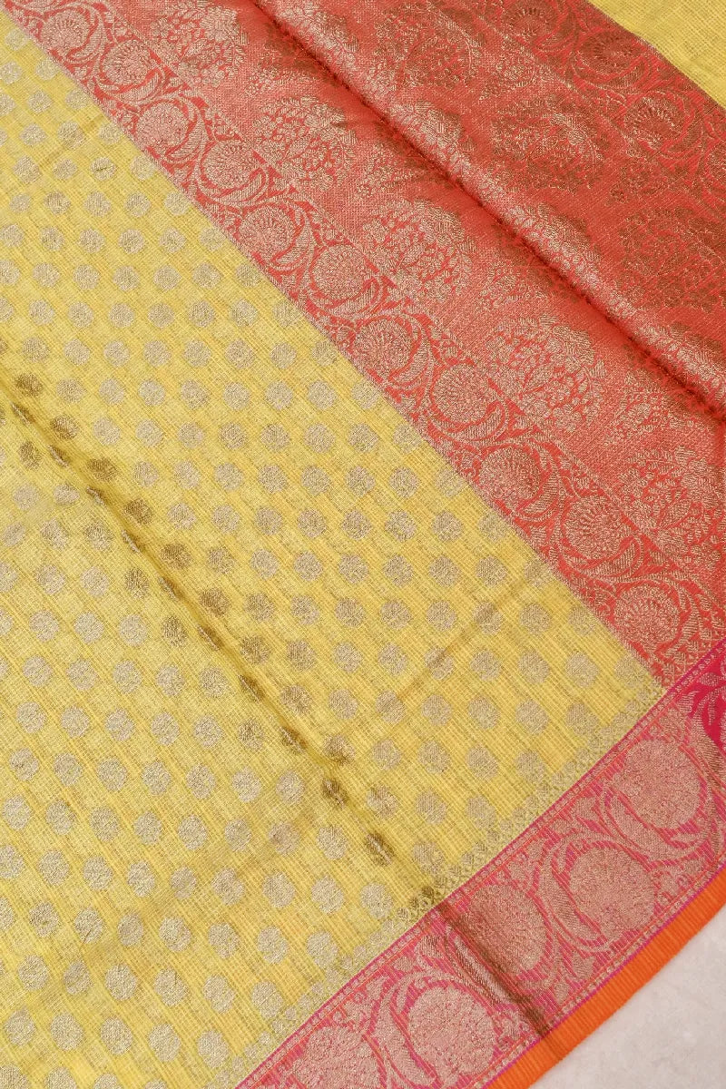 BANARASI LEMON YELLOW COLOR SUPERNET COTTON SAREE