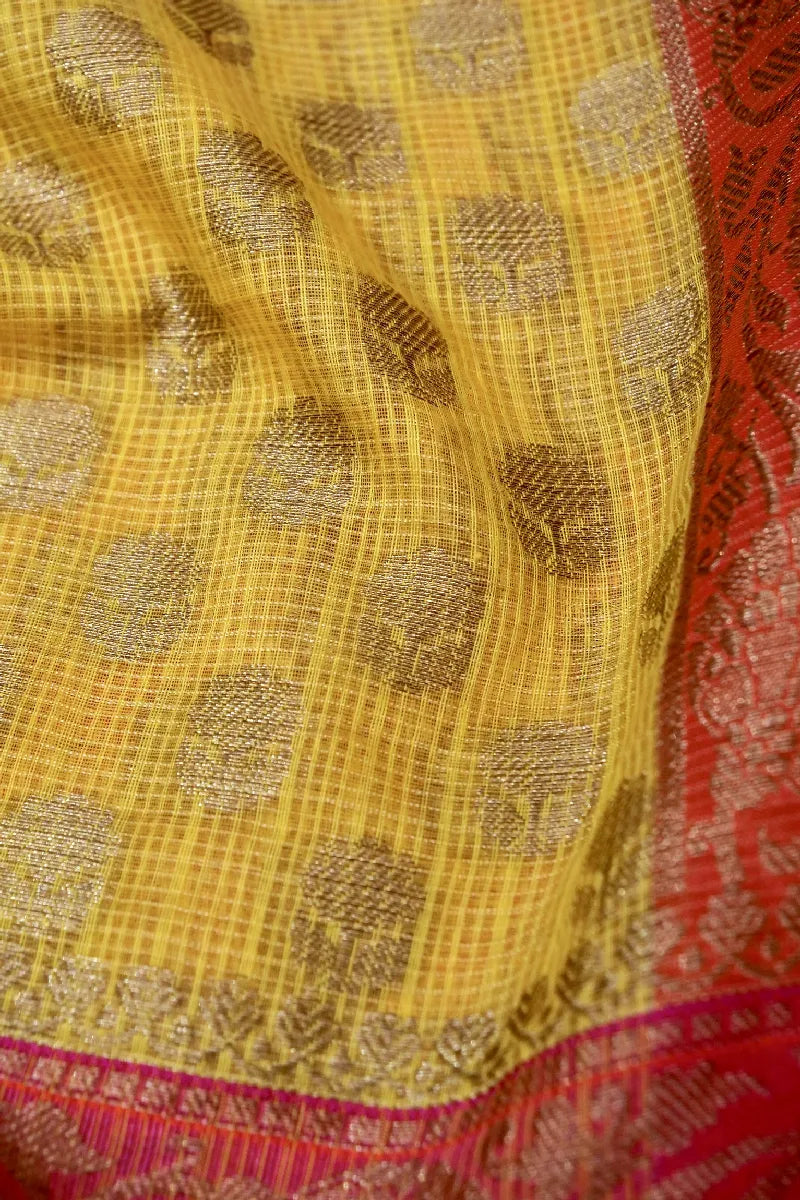 BANARASI LEMON YELLOW COLOR SUPERNET COTTON SAREE
