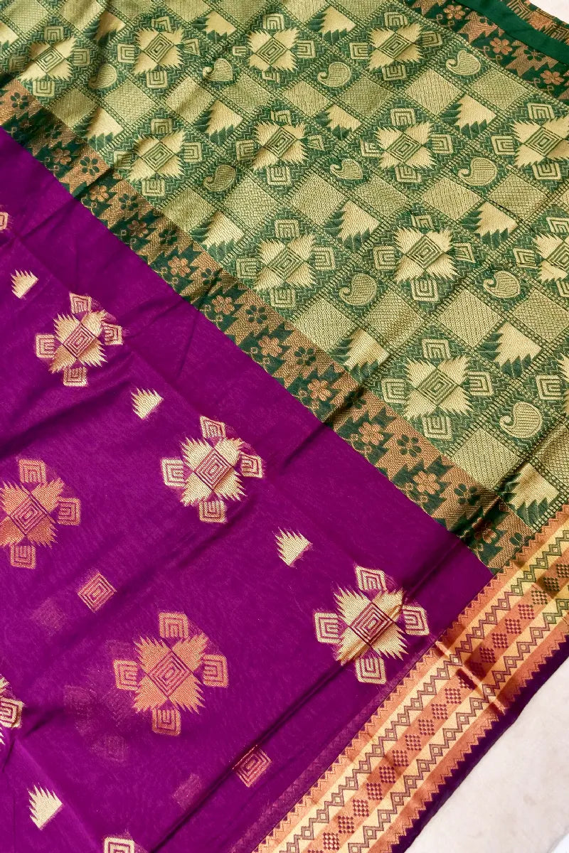 BANARASI MAGENTA COLOR SIKO COTTON SAREE