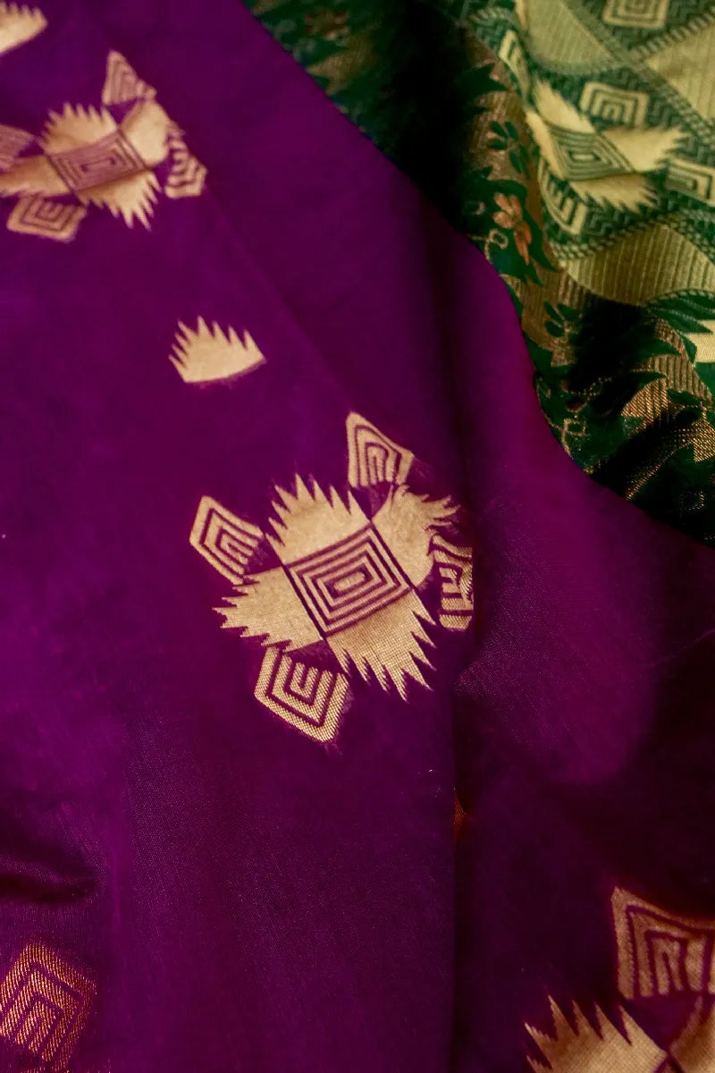 BANARASI MAGENTA COLOR SIKO COTTON SAREE