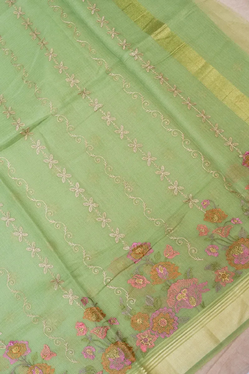 BANARASI PARROT GREEN COLOR SIKO COTTON SAREE