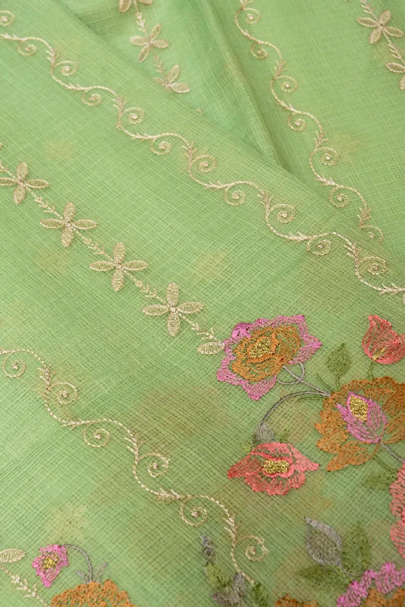 BANARASI PARROT GREEN COLOR SIKO COTTON SAREE