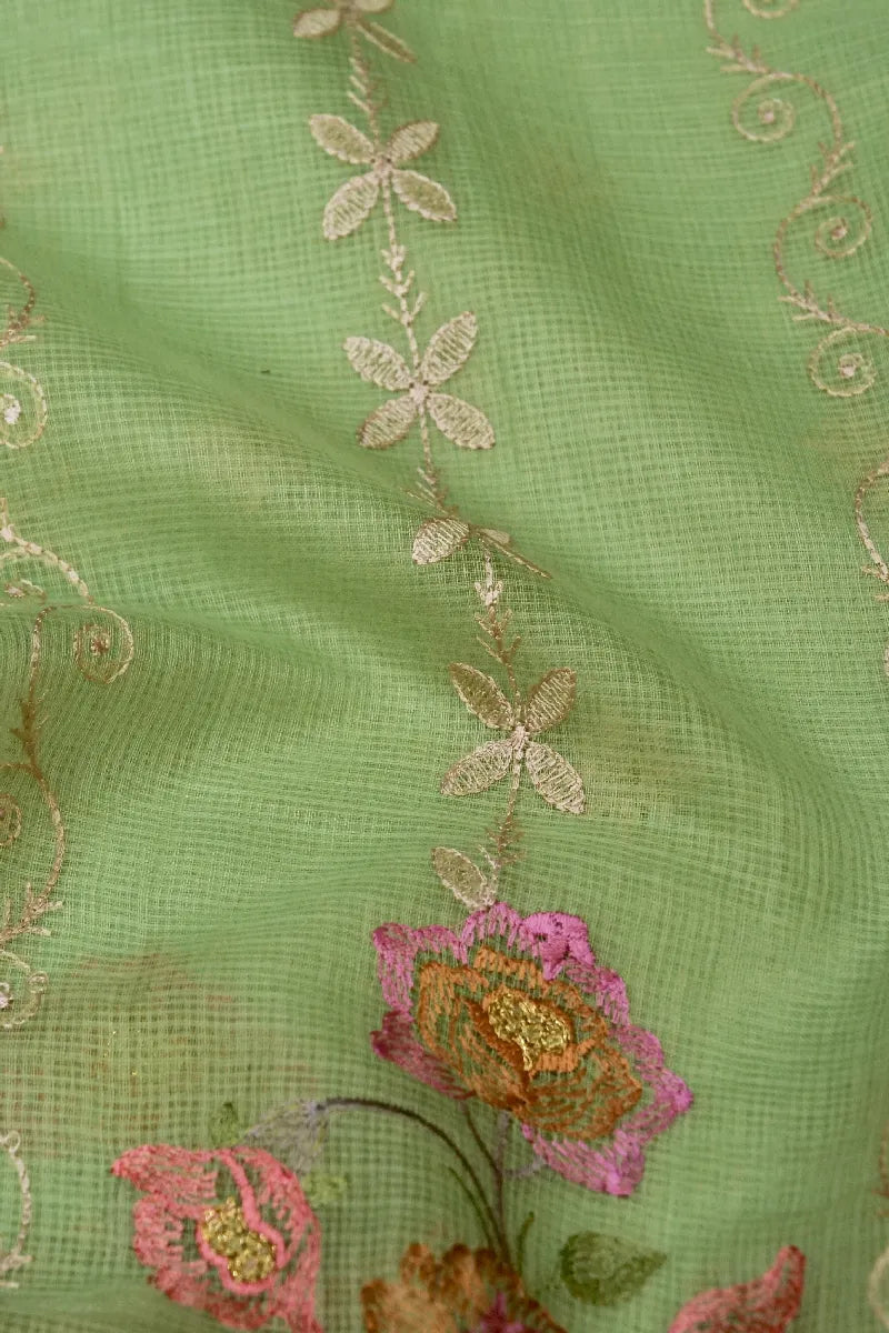 BANARASI PARROT GREEN COLOR SIKO COTTON SAREE