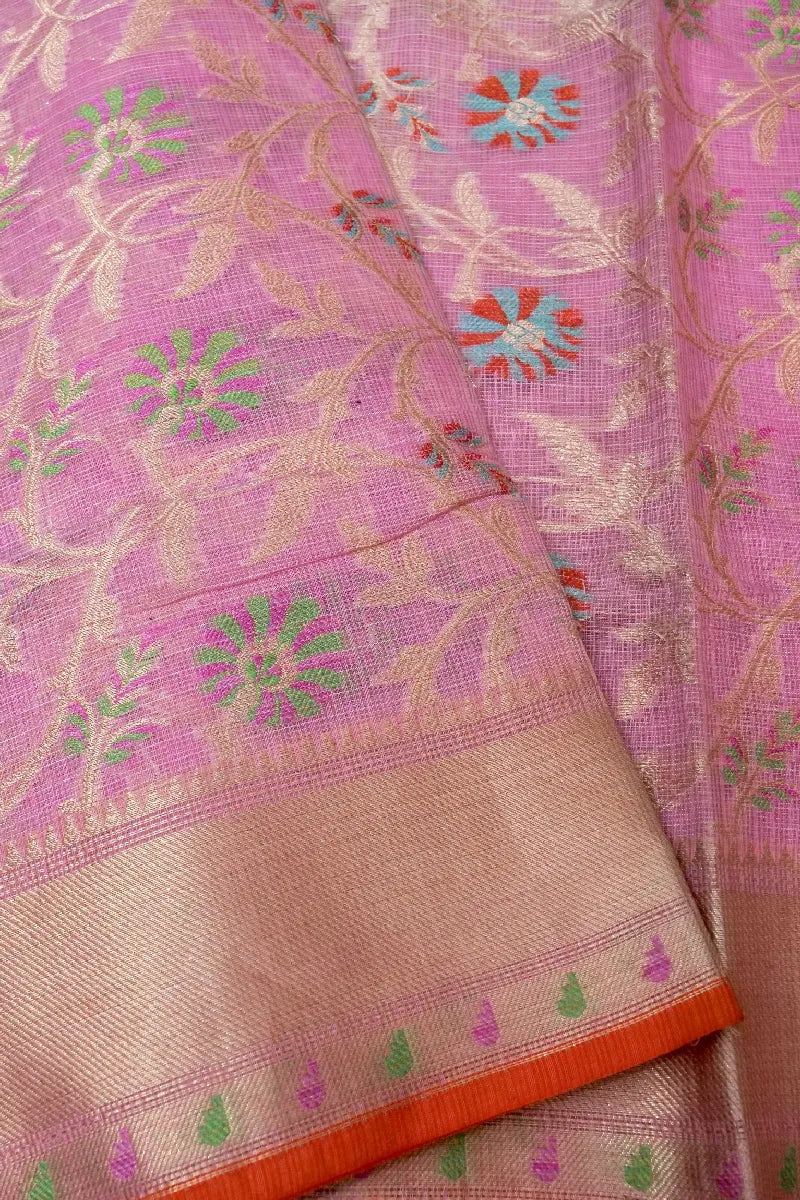 BANARASI BABY PINK COLOR SUPERNET COTTON SAREE