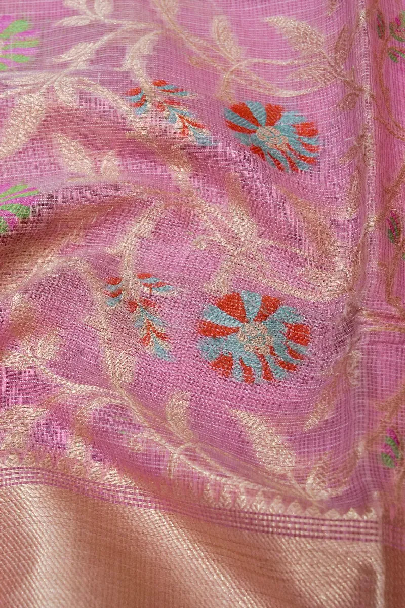 BANARASI BABY PINK COLOR SUPERNET COTTON SAREE