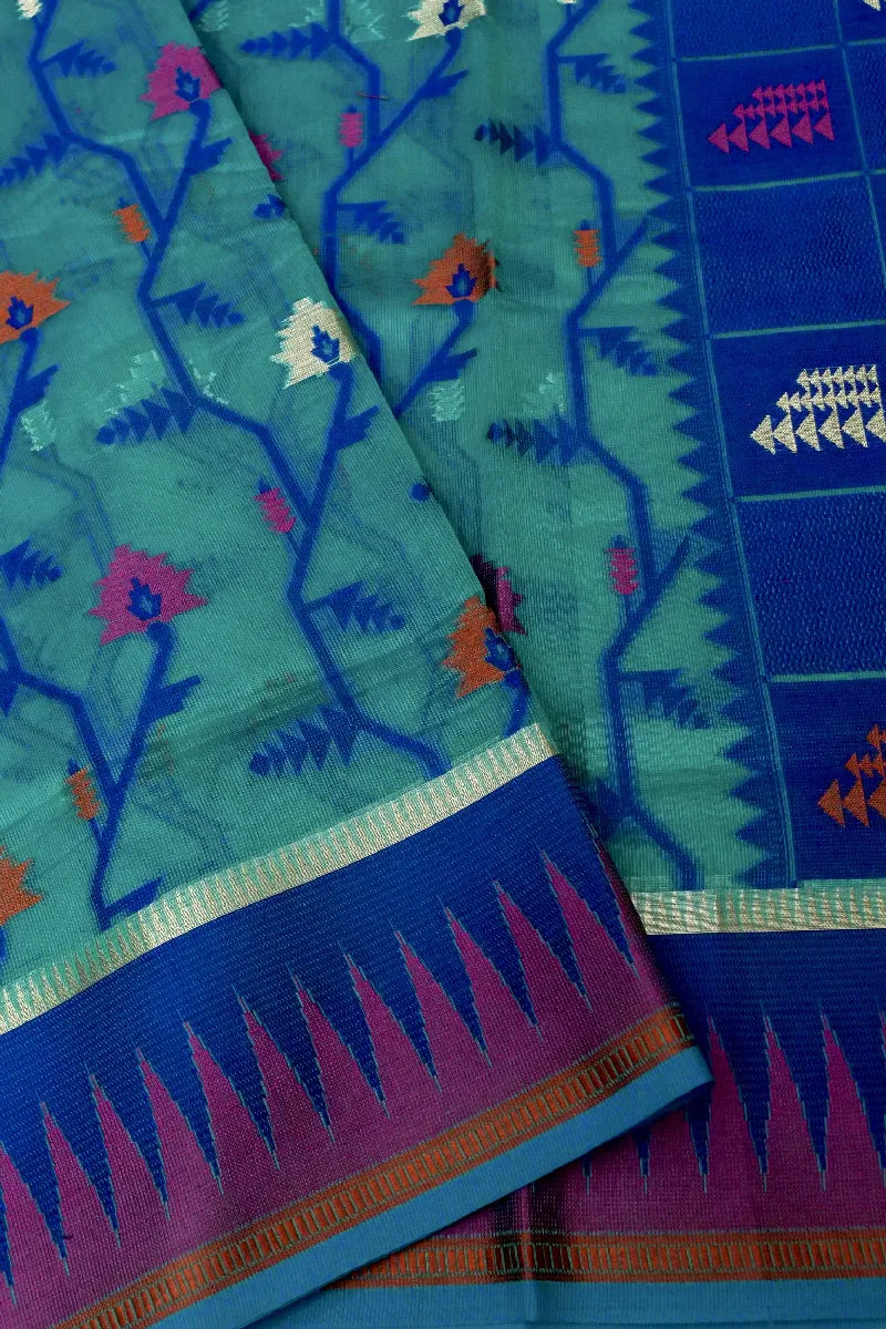 BANARASI SEA GREEN COLOR SUPERNET COTTON SAREE