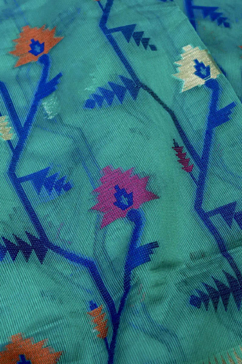 BANARASI SEA GREEN COLOR SUPERNET COTTON SAREE