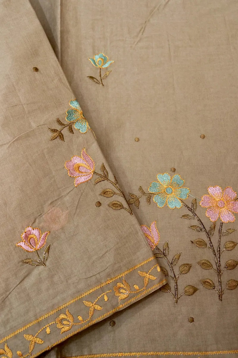 BANARASI CHIKU COLOR HANDLOOM COTTON SAREE