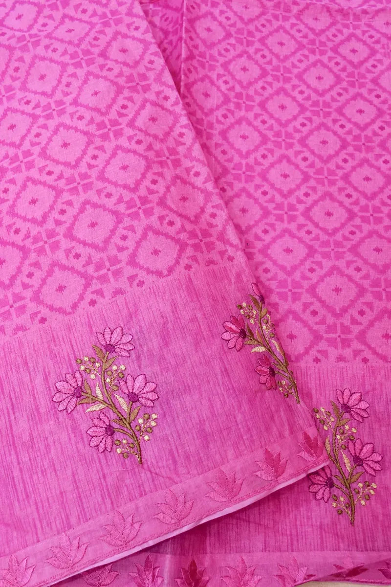 BANARASI ROSE PINK COLOR HANDLOOM COTTON SAREE