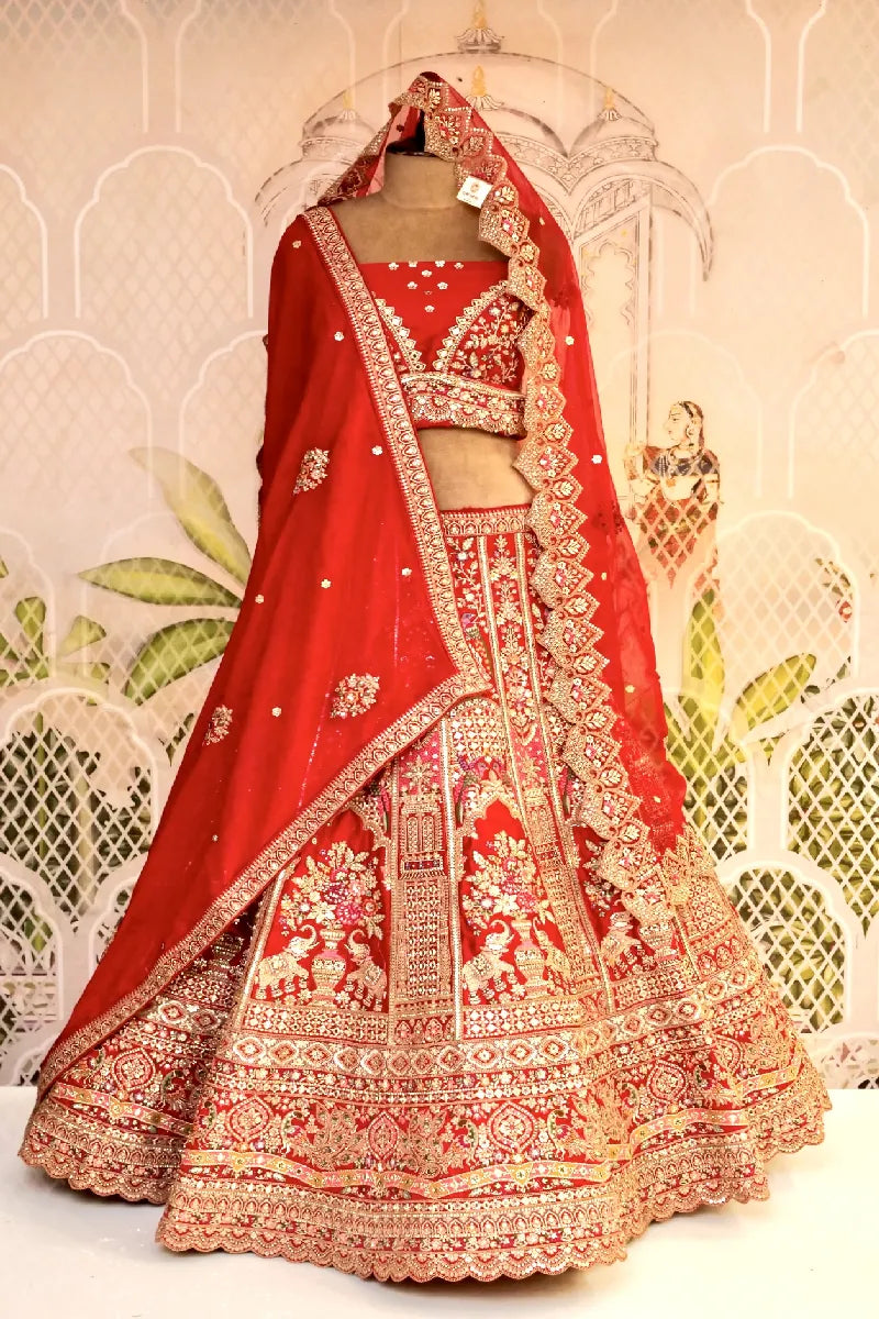 RAW SILK RED COLOR LEHENGA