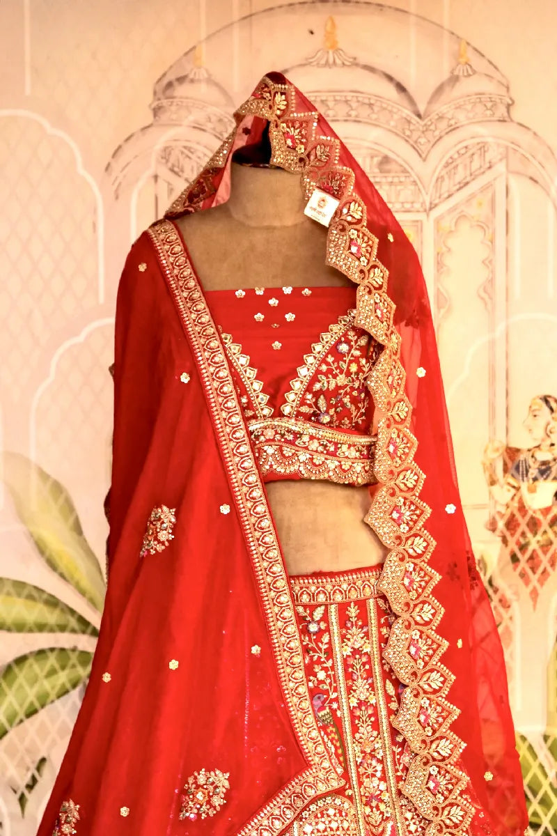 RAW SILK RED COLOR LEHENGA