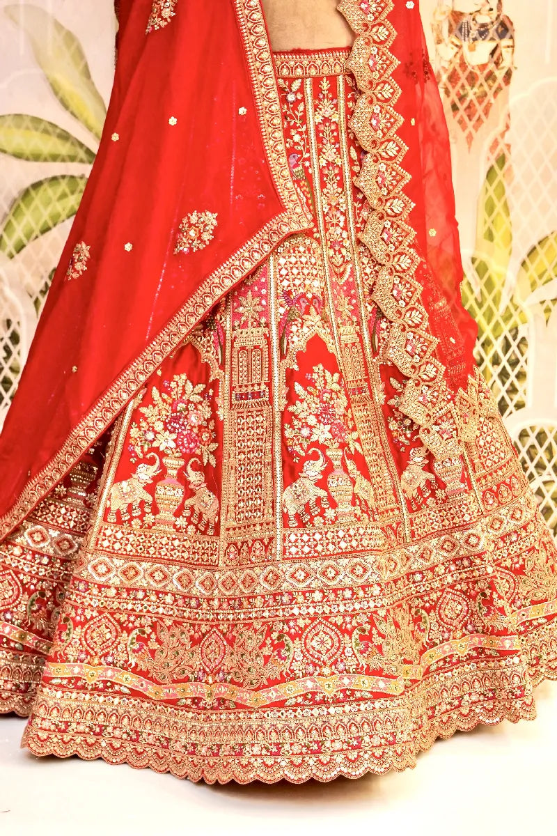 RAW SILK RED COLOR LEHENGA
