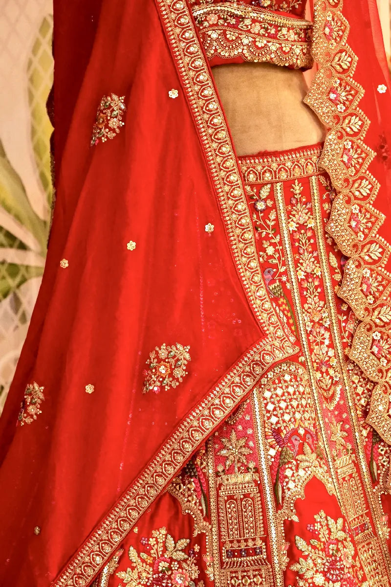 RAW SILK RED COLOR LEHENGA