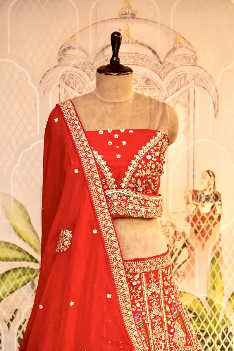 RAW SILK RED COLOR LEHENGA