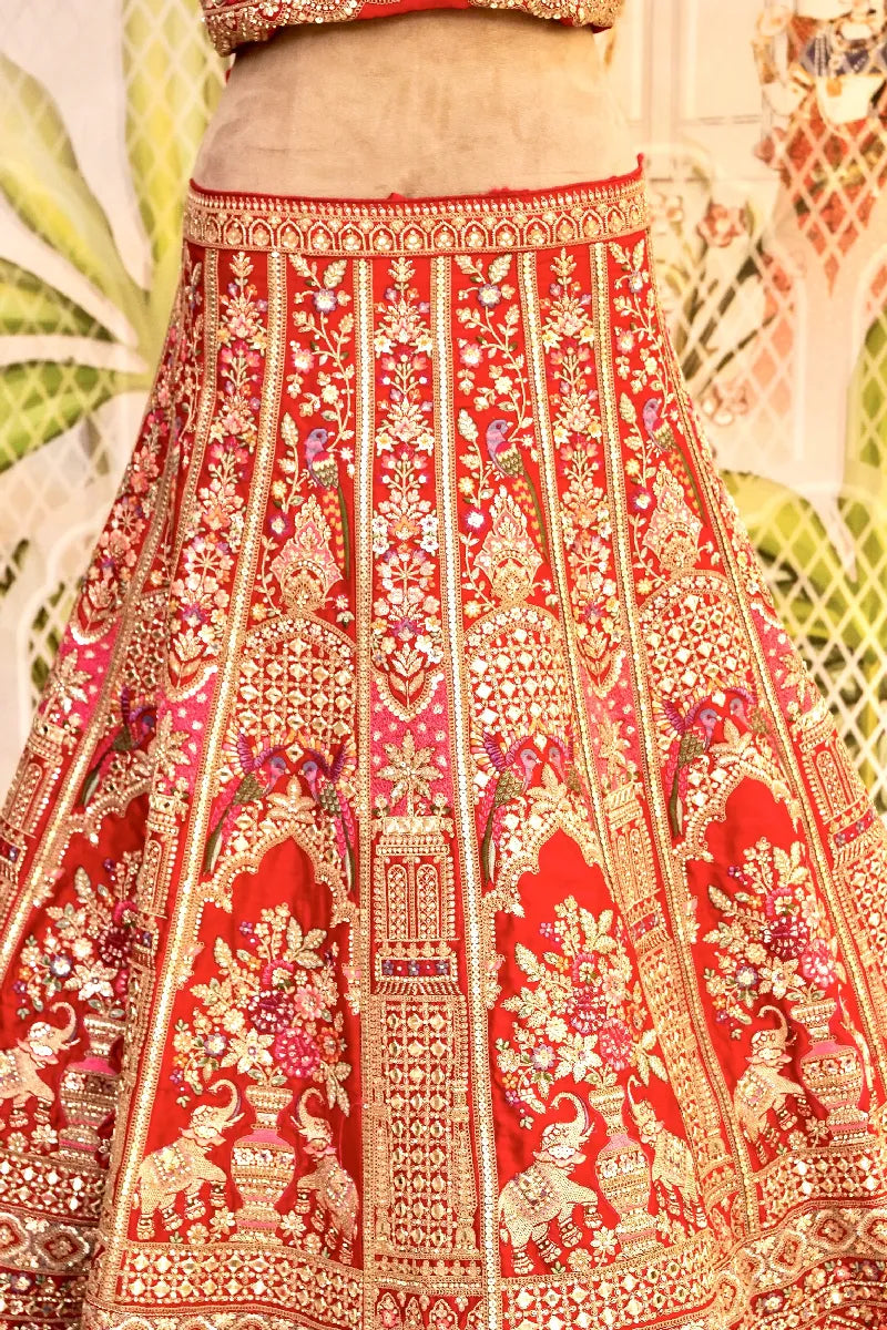 RAW SILK RED COLOR LEHENGA