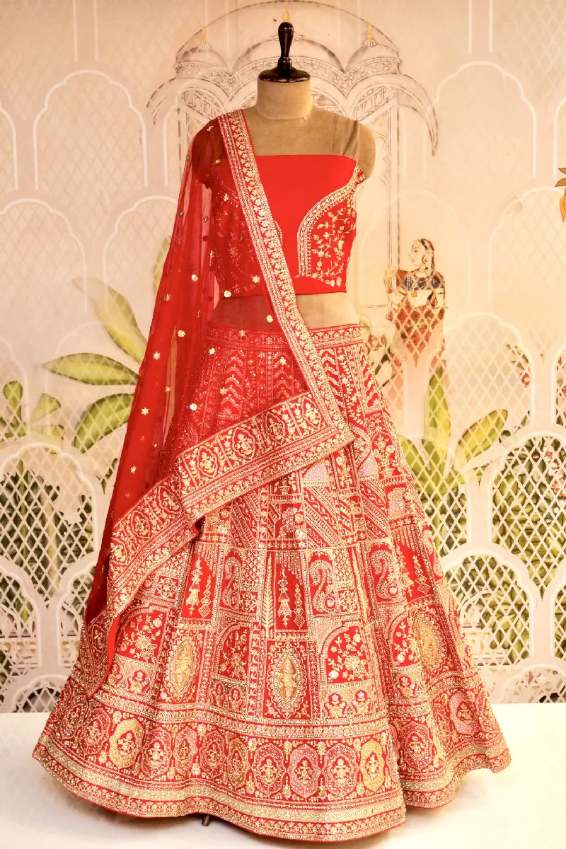 RAW SILK RED COLOR LEHENGA